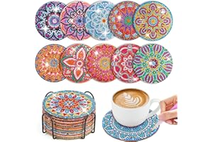 WuGU Sottobicchieri Diamante, 10 Pezzi Sottobicchiere Dipinto a Diamante con Supporto, Fai da te Mandala Sottobicchieri, Set di Sottobicchieri con Pittura a Diamante per Adulti & Bambini