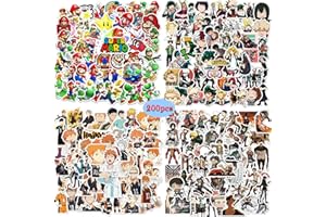 NEULEBEN Cool Pacchetto Adesivi 200 Pezzi,Adesivi Super Mario/Adesivi Haikyuu/Adesivi Attack on Titan/Adesivi My Hero Academia per Bambini, Adesivi Anime per Adolescenti per Skateboard Bike Laptop Auto