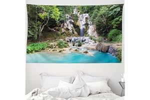 ‎ABAKUHAUS ABAKUHAUS Wasserfall Wandteppich und Tagesdecke, Laos Vietnamesisch See aus Weiches Mikrofaser Stoff Waschbar ohne Verblassen Digitaldruck, 230 x 140 cm, Grün Blau