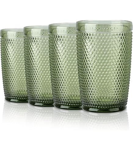 Lot De 6 Verres à Eau Excelsa Leaf – Verre Coloré Vert, 300 Ml – Fait Main, Passe Au Lave-vaisselle