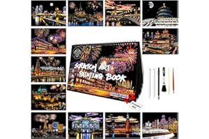 SiYear Scratch Art Painting Paper Set for Adults Landmark Building City Series Night Scene,Scratchboard Creative Gift DIY Foil Engraving Crafts with 4 Tools (A4-12Pack-City Series)