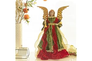 KI STORE Adorno Ángel Punta para Árbol de Navidad - 45 cm Decoración Superior en Rojo y Verde