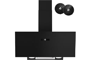 FIREGAS Dunstabzugshaube 90cm - Abluft/Umluft Dunstabzugshaube mit 594 m³/h Luftstrom, LEDs, TouchControl & 9 Leistungsstufen - Elegante Schräghaube mit Gasdruckdämpfer und Milchglas