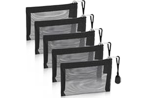 WLLHYF 5 sztuk mini torebek siatkowych z zamkiem błyskawicznym, 7 x 10 cm, nylonowy, organizer do makijażu, przenośny, podróżny, kosmetyczka, zestaw, akcesoria kosmetyczne, torba, Czarny, 4.5 × 3.15