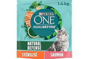 PURINA ONE | DualNature | Natural Defense | Chat Adulte Stérilisé | Croquettes riches en Spiruline : Renforce les défenses naturelles | Empreinte carbone réduite | Saumon | Sac | Lot de 6 x 1,4 Kg