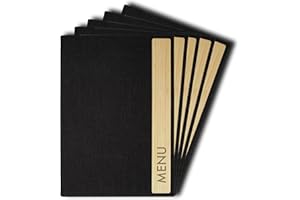 SIGEL SM220 Lot de 5 Protège-menus Bamboo, fourni avec 2 pochettes transparentes 4 vues pour 8 feuilles, reliure à cordon élastique, A4, durable et facile à nettoyer, gris foncé/beige