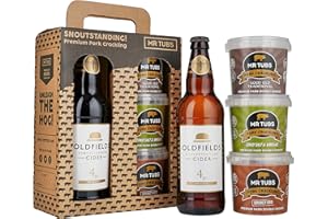 MR TUBS PORK CRACKLING Mr Tubs Gourmet Pork Crackling & Cider Gift Set - 3 x Crackling Flavours plus 1 x 500ml Oldfields Original Cider - Ideal Pork Rind not Scratching Gift Box - Gluten Free