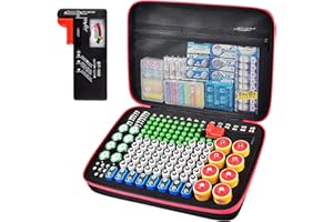 ALKOO Batterie Aufbewahrungsbox - Batterien Aufbewahrung Organizer mit Batterietester Akkutester BT-618. hält 200+ Batterien für 9V Block batterien Akku AA, AAA, C, D, 1.5V (Rot)