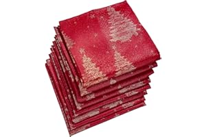 Celebright Christmas Pack of 8 Napkins - Square 17 x 17 Inches (43 x 43 cm) - Ideal Xmas Dinner Table Decorative Settings - Metallic Christmas Tree Embossed Design - Red & Metallic Gold