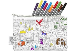 eatsleepdoodle Colouring Pencilcase w/ 10pk Washable Markers - 22x14cm Fairytale Kids Colouring Pencilcase - Ultra Washable & Reusable Arts and Crafts