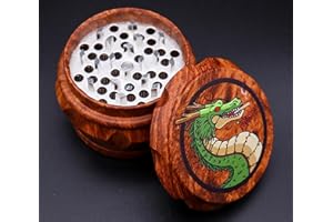 DRAGONPUFF 2.5'' Wooden Herb Spice Grinder Metal Shark Teeth 4 Parts Spice Grinder