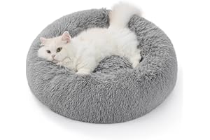 BEDSURE Hundebett waschbar Flauschiges Katzenbett - Ø 50 cm Donut Kissen, Katzenschlafplatz für Katzen Kleine Mittelgroße Hunde, Plüsch Katzenkissen Rund Kuschelbett, Hellgrau