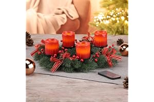 Haushalt International Weihnachtskranz mit LED-Echtwachskerzen und Fernbedienung Ø 30 cm Adventskranz inklusive Fernbedienung Weihnachtsdeko 54424