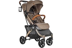 AMONEV Amababy Lightweight Pushchair, Premium Compact Travel Stroller. Fully Reclining Seat Buggy Suitable for Toddlers and Children (Brown)