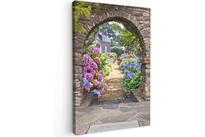 MuchoWow© Cuadros Decoracion Salon Modernos 40x60 cm Pinturas Lienzo Decorativo para Pared Decoración Hogar Lienzos Flores - Vista desde la ventana - Hortensia - Verano