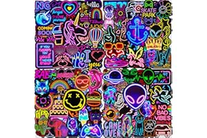 AIRNOGO Adesivi 200 Pezzi Stickers Neon Cool, Adesivi Vinile Impermeabili, Adesivi per Scrapbooking Pc Computer Portatile Laptop Macbook Phone Bottiglia Skateboard Chitarra Kindle Journal Valigia Scooter ecc