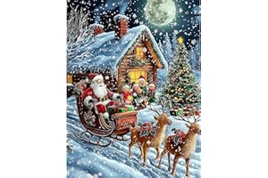 Lxmsja 5D Diamond Painting Natale Adulti, Notte di Natale Diamond Painting Kit Completo, Diamantini Crystal Art, Strass Ricamo a Punto Croce, Hobby Creativi Adulti Decorazioni da Parete e Casa 30x40cm