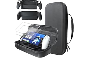 Kuject Ensemble d'accessoires pour PlayStation Portal, coque de transport rigide avec 2 films de protection d'écran et une coque de protection en silicone souple, résistant aux chocs et étanche, grand