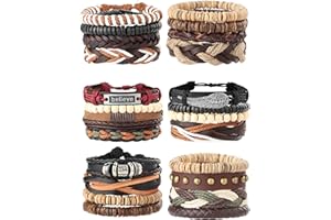 MILACOLATO 26 Piezas Tejidas Pulsera de Cuero Trenzado Para Hombres Mujeres Cordones de Cáñamo Cuentas de Madera Brazaletes de Puño Ajustable