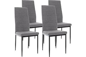 Blisswood Set of 4 Dining Chair High Back Padded Kitchen Chairs With Metal Legs & Non-slip Footpad Linen Fabric Dining Room Chairs For Dining Living Room Lounge Restaurant (Dark Grey,39 x 41 x 98cm)