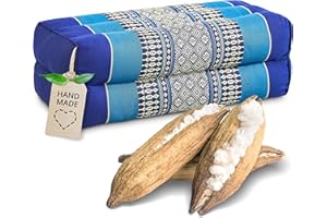 ‎LIVASIA livasia Block Yogakissen eckig - 17x34x12cm - Meditationskissen mit Kapok, Stützkissen Bolster rechteckig, Yoga Pilates Zubehör Nackenkissen, Thaikissen fest handgefertigt (Blau)