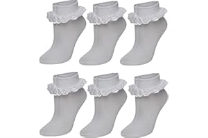 SOCKSTACK 6 Pairs Of Girls Lace Socks, Children's Cotton Rich Frilly Ankle School Socks, Black, Navy, Grey, White By Sock Stack®