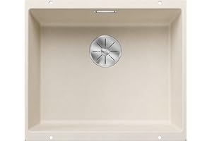 BLANCO SUBLINE 500-U Fregadero de granito de color blanco suave de SILGRANIT, tipo de montaje: bajo encimera, para armarios inferiores de 60 cm de ancho, forma de lavabo 2 en 1: dos cuencas, un