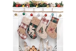 Beyond Your Thoughts Nikolausstrumpf Weihnachtsstrumpf zum Befüllen & Aufhängen, Plüsch-Gitter Weihnachtsdekoration für Kamin, Weihnachtsbaum, Wand, Treppe,Rot und Schwarz, 4er Set