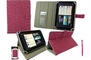 Emartbuy Hot Pink Stylus + Faux Suede Leopard Hot Pink Multi Angle Executive Folio Wallet Case Cover With Card Slots Compatible With Tesco Hudl 2 8.3" Inch Wi-Fi Tablet and Selected 8-9 Inch Tablets
