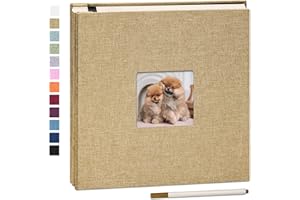 Yopih Album Fotos Autoadhesivo 28x27 CM Album de Fotos Para Pegar y Escribir Funda de Lino Scrapbook Regalo Bebé Cumpleanos Recuerdos Boda Aniversario Familiares con un Bolígrafo Metálico