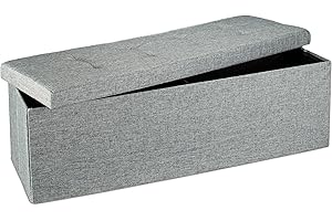 Relaxdays Banco Almacenaje XXL, Puff Almacenamiento, Arcón con Asiento, 38 x 114 x 38 cm, Baúl con Tapa, Lino, Gris