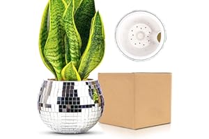 Qiumyanlod Pot de fleurs disco, pot de fleurs disco, pot de fleurs, support de plantes, pot de fleurs, pot de fleurs, pot de fleurs en forme de boule miroir argenté, décoration de boule disco pour