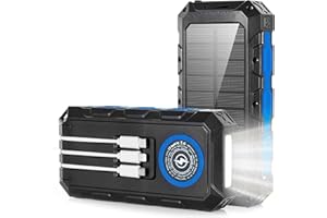 Coollia Solar Powerbank 30000mAh, Tragbare Solar Ladegerät 3-Port USB mit 3 Kabeln,Wasserdichtes Solar Ladegerät Wireless Charging TYPL C Externer Akku, Power Bank Für Smartphones Tablets Camping