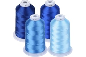 ‎SIMTHREAD Simthread Maschinenstickgarn 5000M Spulen Set Polyester Stickgarn für Brother, Babylock, Bernette, Janome, Kenmore, Singer, W6 N 5000 Stickmaschine und Nähmaschine (4 Blau)