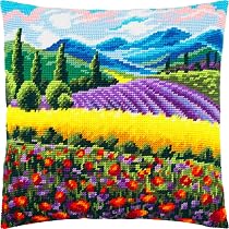 Kit Point De Croix Terrasse De Café La Nuit - Toile Imprimée 40x40 Cm Pour Coussin Décoratif