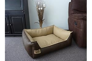 HUNDEBETTENMANUFAKTUR 105 cm X 80 cm Panier de Chien Similpelle Cuir synthétique Marron/Beige