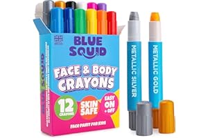 Face Painting Kit for Kids - Blue Squid 12 Color Twistable FacePaint Marker Sticks | Safe Water Based Face Paint Crayons for Children, Makeup Body Paints for Adults | Halloween Makeup, Party, Cosplay