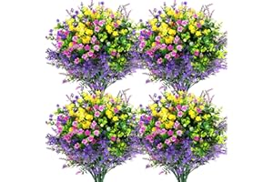 Kaiyaner Fleurs Artificielles Extérieur, 8 PCS Plantes Artificielles Extérieur Résistant aux UV, 3 Couleurs Fleurs Artificielles Deco en Plastique, Fausse Fleur au Jardin/Salon/Balcon