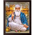 Art n Store Guru Nanak Dev ji and Golden Temple HD Printed Religious & Decor Poster Painting with Frame (30 X 23.5 X 1.5 CM_ Brown Wood)