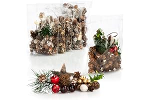 com-four® 6X Weihnachtsdekoration im Beutel mit Zapfen, Zweigen und Beeren - Streudeko weihnachtlich - Bastel Set - Tischdeko