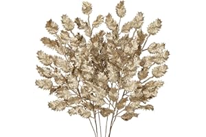 ‎BRIFUL 6PCS Kunstzweig Weihnachtsdeko Kunstpflanze Weihnachtsblätter Zweig Glitzernde Eichenblätter Dekozweig mit Glitzern, Länge 58CM