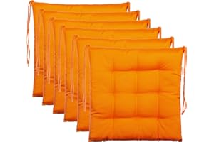 Brandsseller Cojín de Silla Aprox. 40 x 40 cm Cojín de Asiento con Correas de Sujeción para Interior Exterior como Juego de 6 - Naranja