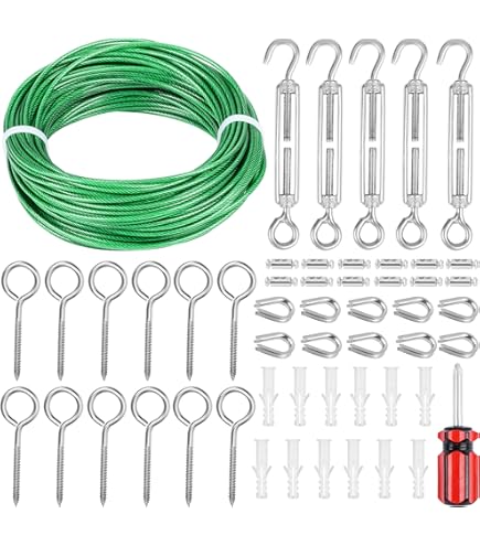 Kit Cavo Acciaio Inox 100m Con Tiranti - Per Giardinaggio, Tende Da Esterno E Recinzioni (Ø2mm, Rivestito PVC Argento) - Foto 13