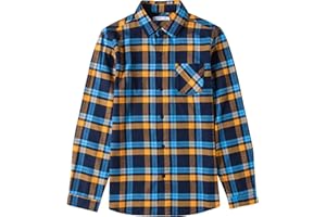 Tronjori Jungen Baumwolle Plaid Knopf unten Langarmshirts mit Brusttasche