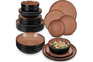 vancasso Amber 24 Pieces Dinner Set for 6, Reactive Glaze Stoneware Plates and Bowls Set, Red Crockery Set with Dinner Plates, Dessert Plates, Soup Bowls & Cereal Bowls, Microwave & Dishwasher Safe