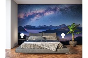 Oedim Fotomural Vinilo para Pared Paisaje Montañas Noche | Mural | Fotomural Vinilo Decorativo |150 x 100 cm | Decoración comedores, Salones, Habitaciones