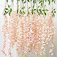 AIBAOBAO Artificial Flowers Wisteria 12PCS, Fake Flowers Vine Garland, Hanging Trailing Plants Bush String Flower for Wedding, Party, Ceremony, Home, Garden, Outdoor, Indoor Decoration (Pink)