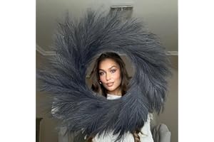 VOULUX Fluffy Artificial Large Faux Pampas Grass Wreath 27" Black Modern Feather Boho Wreath Indoor Wreaths Farmhouse Wreath Wall Decor Baby Sea Grass Wheat Wreath Black Wreaths For Front Door Wreath