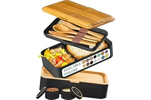 Umami Bento Pudełko na Lunch, 2 Garnki na Sos & Sztućce w Zestawie, Bezpieczne Do MIkrofali, Pudełko na Lunch Dla Dorosłych, Pudełko na Posiłki z Przegrodami, Bento Box