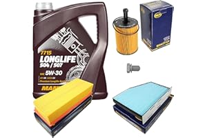 EISENFELS Inspektionspaket Wartungspaket Filterset mit 5 L Motoröl Longlife 5W-30, Ölfilter, Luftfilter, Innenraumfilter, Verschlussschraube